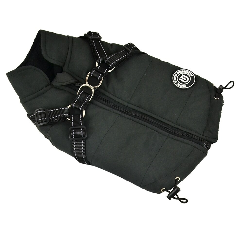 New Pets Fashion grå vinterjacka med inbyggd sele